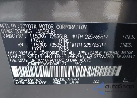 2015 Toyota Rav4 Xle z USA, uszkodzony, nr VIN JTMWFREV0FD049220
